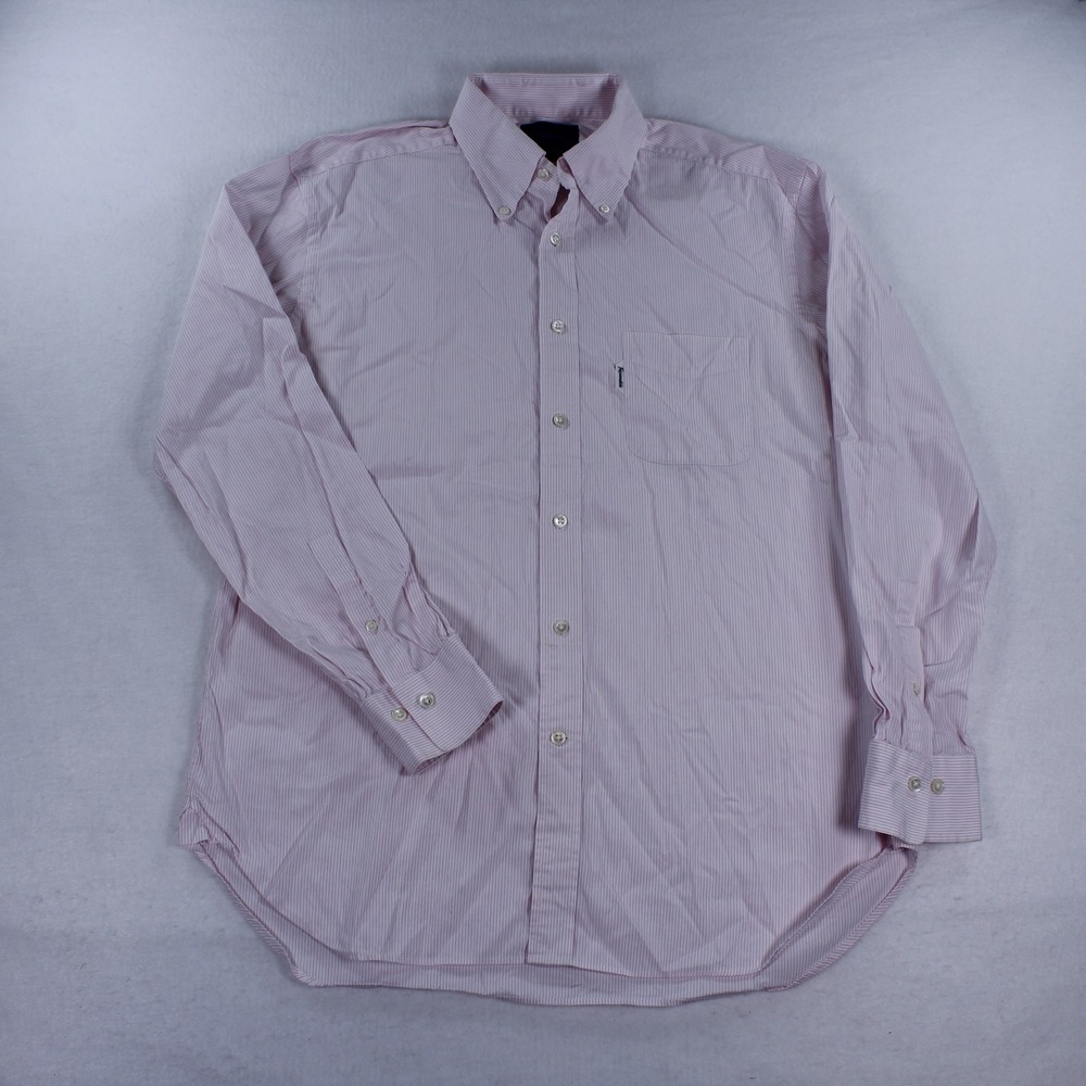 Façonnable Men's 43-17 Classic Fit Pink White Striped Button Down Shirt